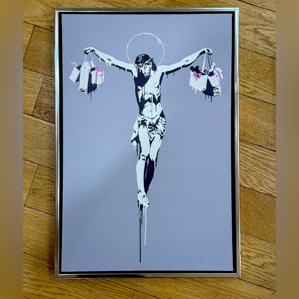 "Jesus Christ With Shopping Bags " by Banksy on Canvas